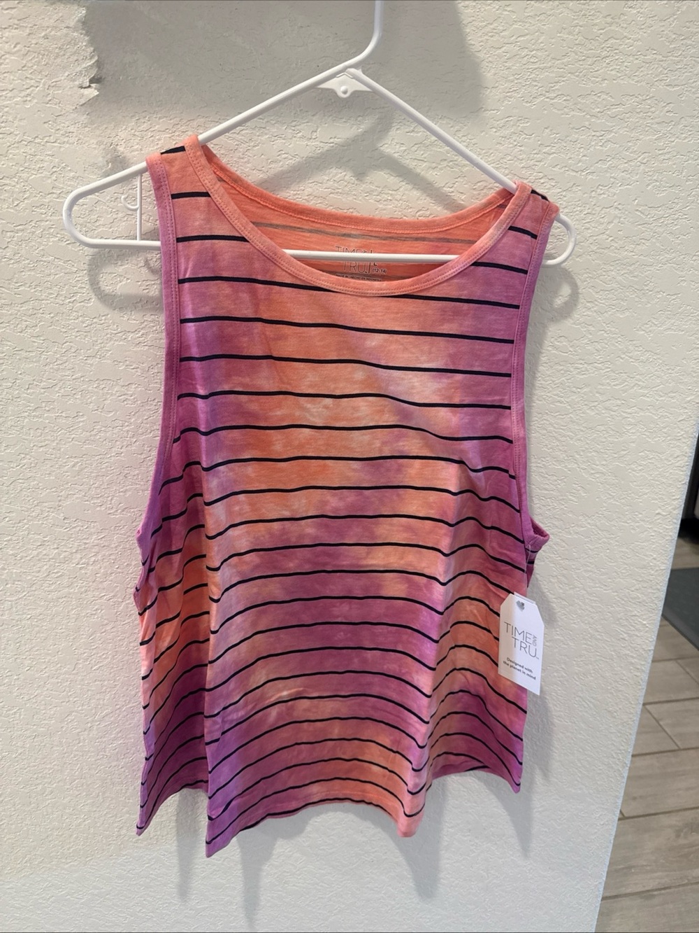 Time and Tru Pink and Orange Striped Tie-Dye Tank